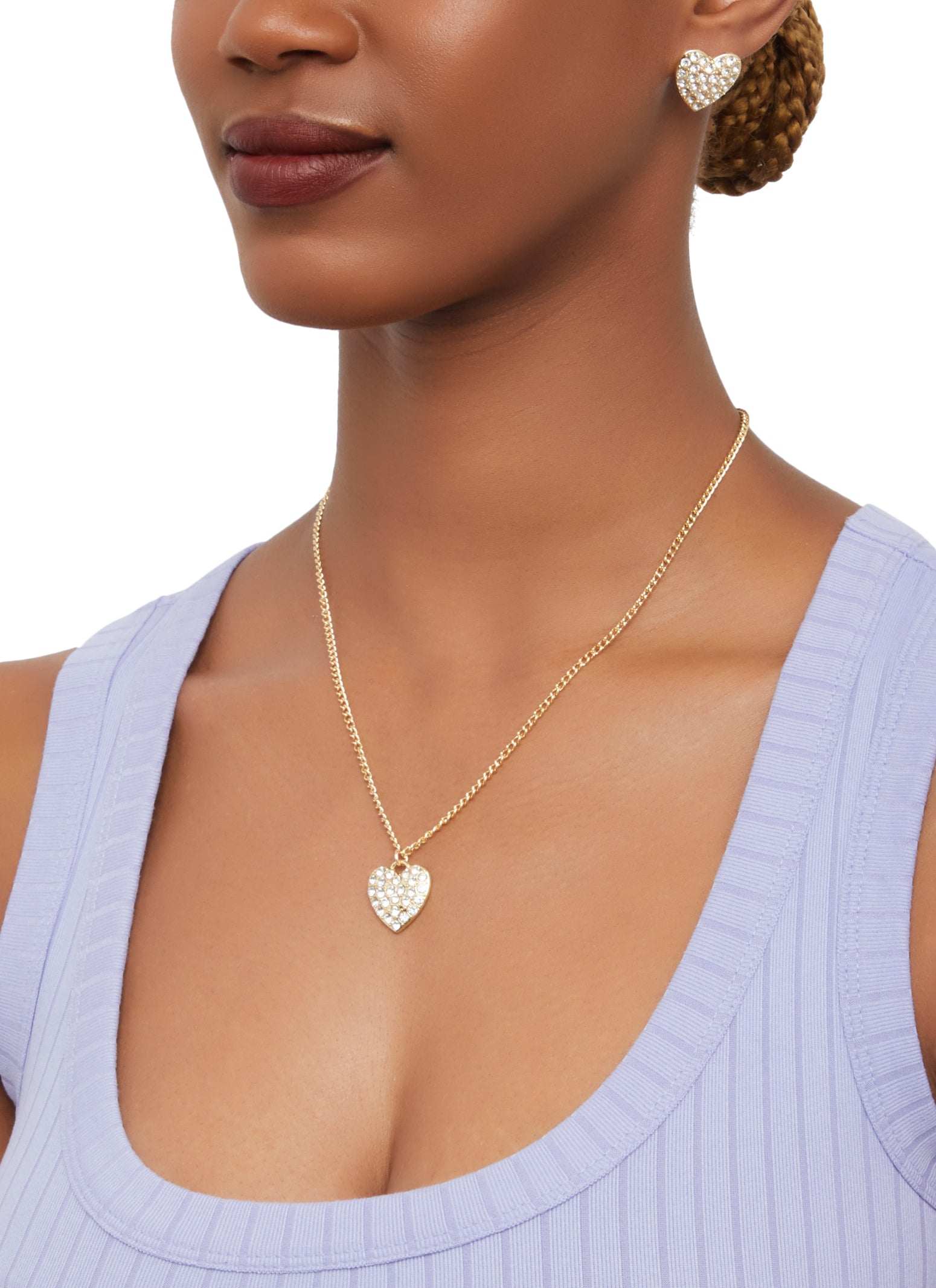 Brandy Melville pink heart rhinestone necklace, Women's Fashion, Jewelry &  Organisers, Earrings on Carousell